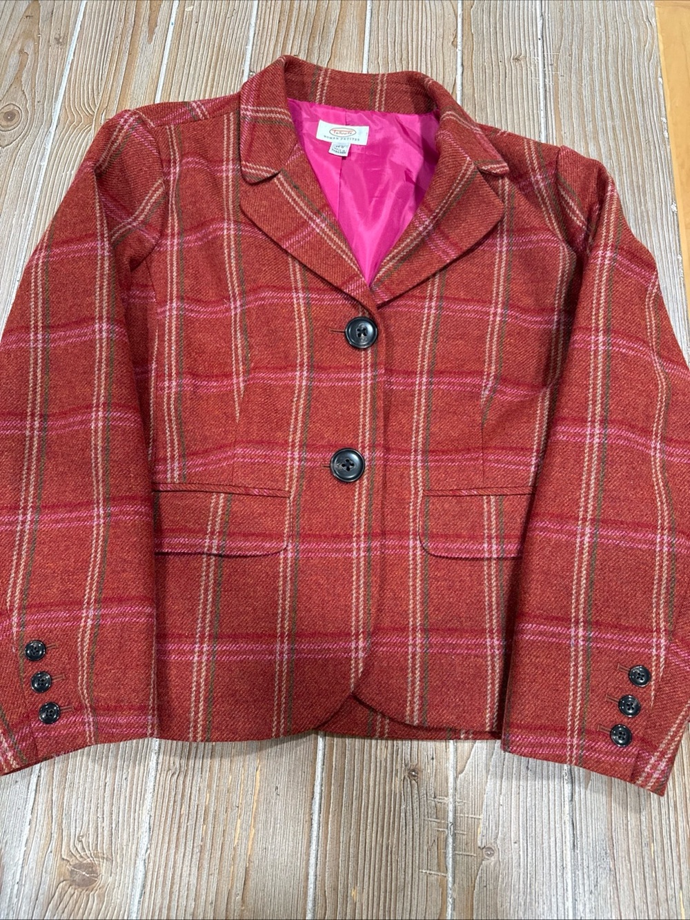 Talbots 16W Petite Wool Plaid Blazer Jacket Grannycore Professorcore Orange